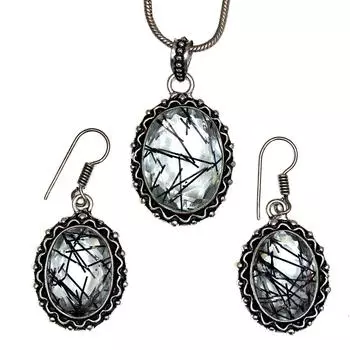 Черный рутиловый комплект подвеска ювелирные изделия серьги 18-20 драгоценный камень ручная работа