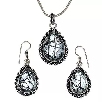 Черный рутиловый комплект подвеска ювелирные изделия серьги 18-20 драгоценный камень ручная работа