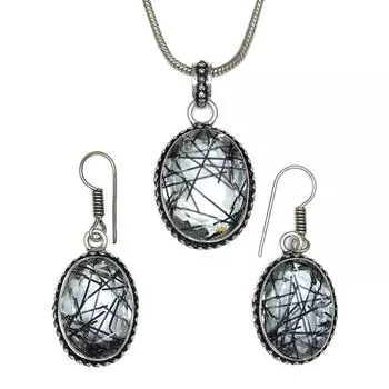 Черный рутиловый комплект подвеска ювелирные изделия серьги 18-20 драгоценный камень ручная работа