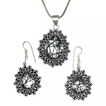 Черный рутиловый комплект подвеска ювелирные изделия серьги 18-20 драгоценный камень ручная работа