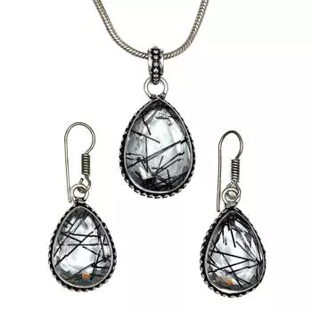 Черный рутиловый комплект подвеска ювелирные изделия серьги 18-20 драгоценный камень ручная работа