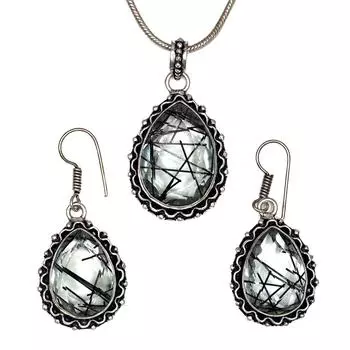 Черный рутиловый комплект подвеска ювелирные изделия серьги 18-20 драгоценный камень ручная работа