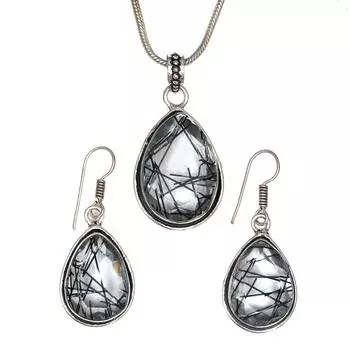 Черный рутиловый комплект подвеска ювелирные изделия серьги 18-20 драгоценный камень ручная работа