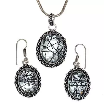 Черный рутиловый комплект подвеска ювелирные изделия серьги 18-20 драгоценный камень ручная работа