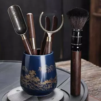 Черный сандал из цельного дерева, чайная церемония, костюм шести джентльменов, инструменты для приготовления чая, зажим для чая, игольная ложка, чайный сервиз, аксессуары для чайного искусства