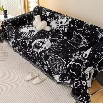 Черный шенилловый чехол для дивана Ткань Four Seasons General Fabrics Полотенце для дивана Полное покрытие Универсальный нескользящий чехол Одеяло 180*130cm