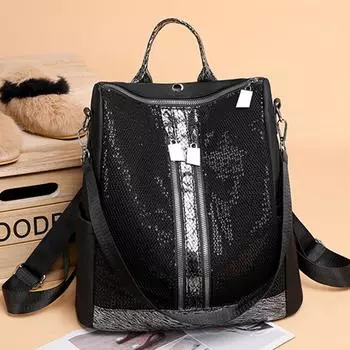 Черный школьный рюкзак с пайетками для студентов корейской версии, большой вместимости, повседневный вертикальный квадратный женский рюкзак для улицы, новый тренд