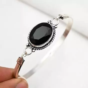 Черный шпинель браслет из цельного серебра 925 пробы, ювелирные изделия ручной работы с драгоценными камнями, подарки для жены, совершенно новый браслет Adjustable чёрный