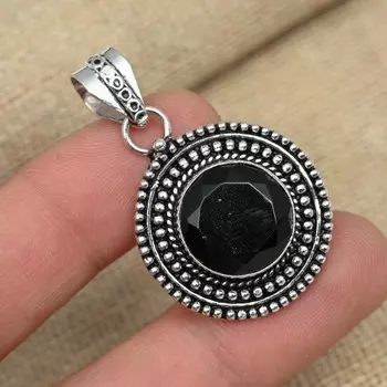 Черный шпинель драгоценный камень 925 твердое серебро ювелирные изделия ручной работы женский кулон 1.65 Inches чёрный