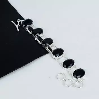 Черный шпинель драгоценный камень браслет ручной работы из стерлингового серебра 925 пробы, черный шпинель браслет для жены, браслет унисекс праздничный наряд подарок для мужчин 8 чёрный