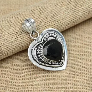Черный шпинель драгоценный камень ручной работы 925 твердое серебро ювелирные изделия женский подарок кулон 1.77 Inches чёрный