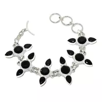 Черный шпинель драгоценный камень ручной работы 925 стерлингового серебра ювелирные изделия браслет для подарков - черный шпинель драгоценный камень серебряный браслет с регулируемой цепочкой 8 чёрный