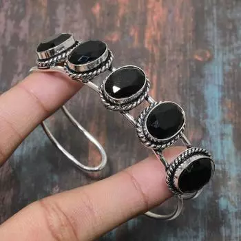 Черный шпинель драгоценный камень стерлингового серебра 925 пробы ручной работы удивительный браслет-манжета регулируемый Adjustable чёрный