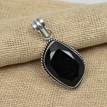Черный шпинель драгоценный камень стерлингового серебра 925 пробы ювелирные изделия ручной работы подарок на день рождения кулон 1.77 Inches чёрный
