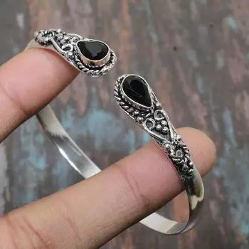 Черный шпинель, драгоценный камень, ювелирные изделия ручной работы, браслет из стерлингового серебра 925 пробы, регулируемый для женщин чёрный