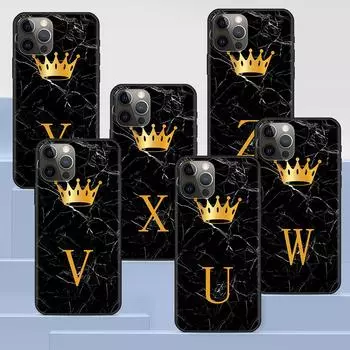 Черный силиконовый чехол для Apple Iphone 14 11 13 12 Pro Max Xr 7 8 +Se 2020 Xs 6 6s Plus 5 5S, чехол для телефона с золотой короной и буквой Queen iPhone 11 Pro Max