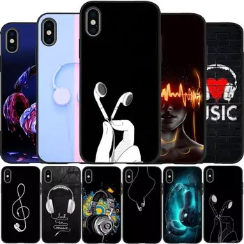 Черный силиконовый чехол для наушников для iPhone 12 XR XS Max 5 5S SE 2020 6 6S 7 8 PLUS X 11Pro Max11 Cover Shell iPhone 5 5S SE