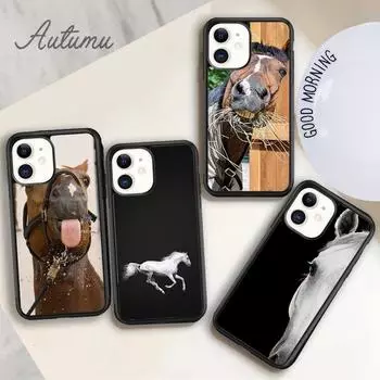Черный силиконовый чехол для телефона Horse Animal для iPhone 11 12 13 14 Pro Max mini X XR XS SE 2020 6S 7 8 Plus Samsung S21 S22 iPhone 6plus