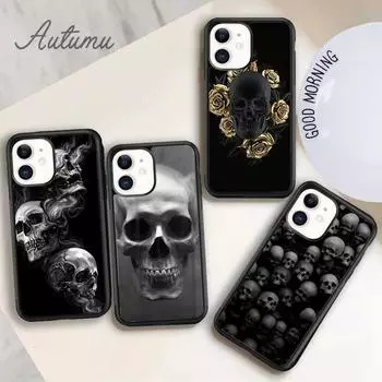 Черный силиконовый чехол для телефона с изображением черепа ужасов для iPhone 11 12 13 14 Pro Max mini X XR XS SE 2020 6S 7 8 Plus Samsung S21 S22 iPhone 6plus