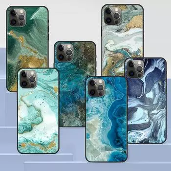 Черный силиконовый чехол для телефона с пейзажным рисунком и мрамором для Apple Iphone 14 11 13 12 Pro Max Xr 7 8 +Se 2020 Xs 6 6s Plus 5 5S iPhone 6 6s