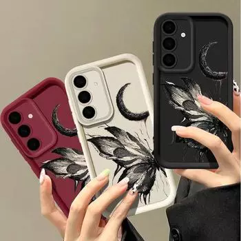 Черный силиконовый мягкий чехол с рисунком бабочки для Samsung S25 S24 S22 Ultra Plus S23 S21 S20 Fe A55 A54 A53 A35 A15 A16 однотонная защитная крышка объектива Samsung S24 FE чёрный