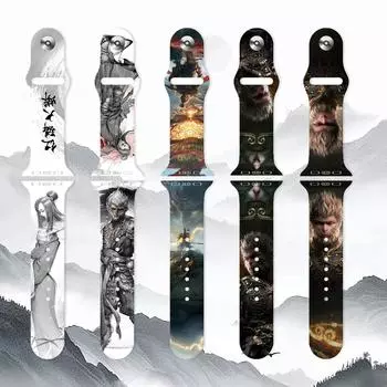 Черный силиконовый ремешок с принтом мифа Укуна для Apple Watch Ultra S8 Watch Apple, сменный ремешок 38/40/41MM