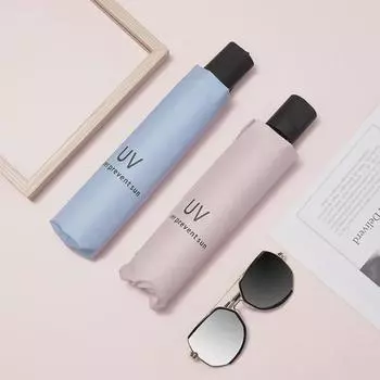 Черный складной зонт от ультрафиолета - женский зонт от солнца с защитой от ультрафиолета и индивидуальной печатью