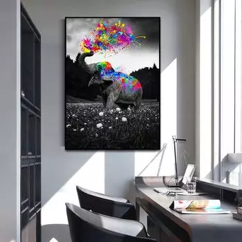 Черный слон, холст, картины на стенах, постеры и принты, современные граффити, художественные фотографии животных для детской комнаты, украшение дома 20x30cm