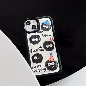 Черный смайлик, милый мультяшный чехол для Iphone Xr Xsmax X 11 13 Promax 12 14 Pro Max Plus, милый чехол для телефона Conque Cover For iphone 12promax