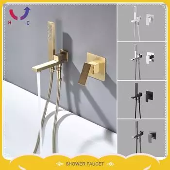 Черный смеситель для душа для ванны, настенный латунный поворотный излив для ванны с ручным душем, смеситель для душа для ванной с горячей и холодной водой