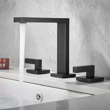 Черный смеситель для раковины, полностью латунный, матовый золотой, смеситель для ванной комнаты, антикварные смесители для раковины, 3 отверстия, горячий и холодный водопадный кран, водопроводный кран белый