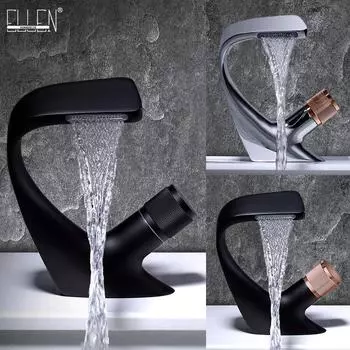 Черный смеситель для раковины в ванной комнате, смеситель для горячей и холодной воды, кран для установки на палубе, кран для ванны с одним отверстием Whole Black