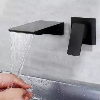 Черный смеситель для ванной комнаты, настенный смеситель для раковины, матовый золотой смеситель-водопад, набор смесителей, комбинированный латунный кран Blanoir