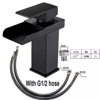 Черный смеситель-водопад из нержавеющей стали для ванной комнаты, туалетный столик с одной ручкой, роскошный кран для раковины с горячей и холодной водой G чёрный