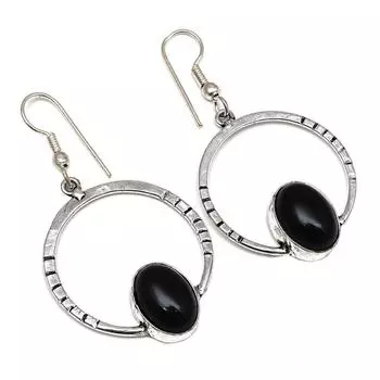 Черный Спинальный Драгоценный Камень Ручной Работы Подарок Для Нее Серебряные Ювелирные Изделия Серьги 1,5