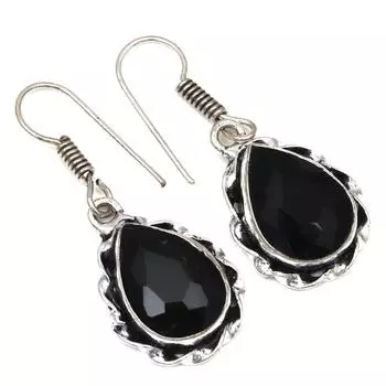 Черный Спинальный Драгоценный Камень Ручной Работы Подарок Для Нее Серебряные Ювелирные Изделия Серьги 1,5