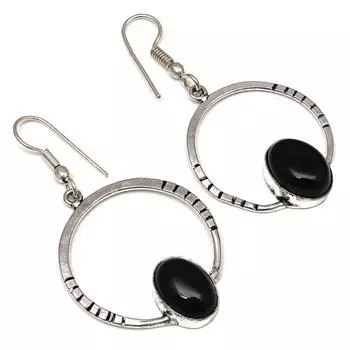 Черный Спинальный Драгоценный Камень Ручной Работы Подарок Для Нее Серебряные Ювелирные Изделия Серьги 1,5