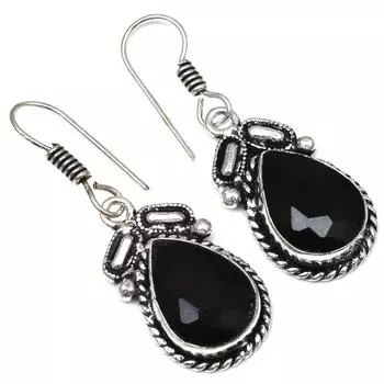 Черный Спинальный Драгоценный Камень Ручной Работы Подарок Для Нее Серебряные Ювелирные Изделия Серьги 1,5