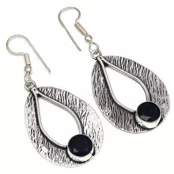 Черный Спинальный Драгоценный Камень Ручной Работы Подарок Для Нее Серебряные Ювелирные Изделия Серьги 2.25