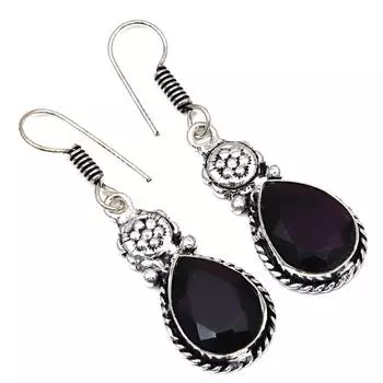 Черный Спинальный Драгоценный Камень Ручной Работы Подарок Для Нее Серебряные Ювелирные Изделия Серьги 1,5