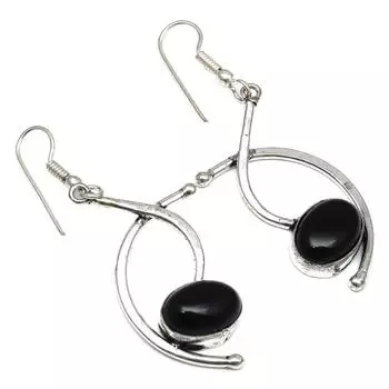 Черный Спинальный Драгоценный Камень Ручной Работы Подарок Для Нее Серебряные Ювелирные Изделия Серьги 1,5