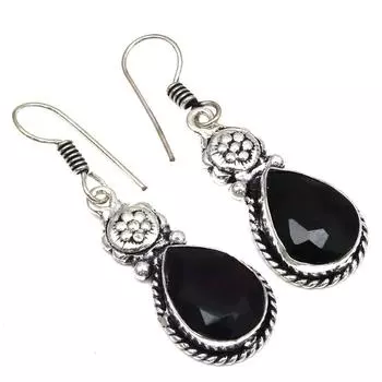 Черный Спинальный Драгоценный Камень Ручной Работы Подарок Для Нее Серебряные Ювелирные Изделия Серьги 1,5