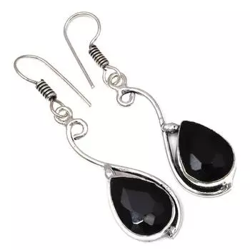 Черный Спинальный Драгоценный Камень Ручной Работы Подарок Для Нее Серебряные Ювелирные Изделия Серьги 1,5