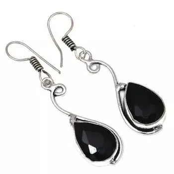 Черный Спинальный Драгоценный Камень Ручной Работы Подарок Для Нее Серебряные Ювелирные Изделия Серьги 1,5