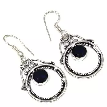 Черный Спинальный Драгоценный Камень Ручной Работы Подарок Для Нее Серебряные Ювелирные Изделия Серьги 1,5