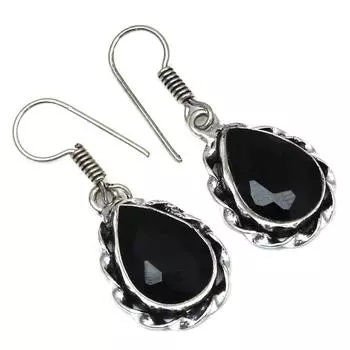 Черный Спинальный Драгоценный Камень Ручной Работы Подарок Для Нее Серебряные Ювелирные Изделия Серьги 1,5