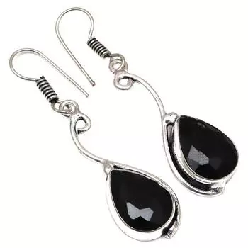 Черный Спинальный Драгоценный Камень Ручной Работы Подарок Для Нее Серебряные Ювелирные Изделия Серьги 1,5