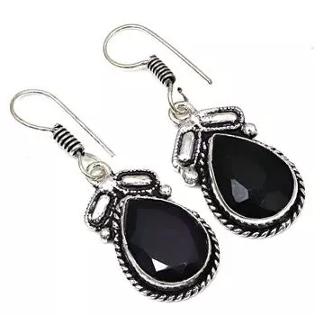 Черный Спинальный Драгоценный Камень Ручной Работы Подарок Для Нее Серебряные Ювелирные Изделия Серьги 1,5