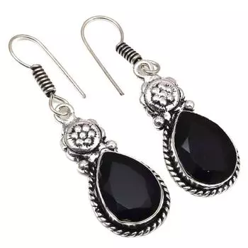 Черный Спинальный Драгоценный Камень Ручной Работы Подарок Для Нее Серебряные Ювелирные Изделия Серьги 1,5
