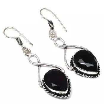 Черный Спинальный Драгоценный Камень Ручной Работы Подарок Для Нее Серебряные Ювелирные Изделия Серьги 1,5